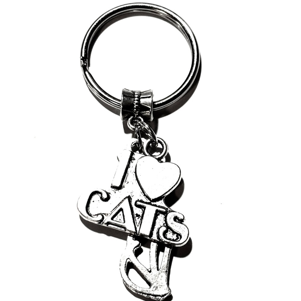 Silver Cat Dual Charm Keychain